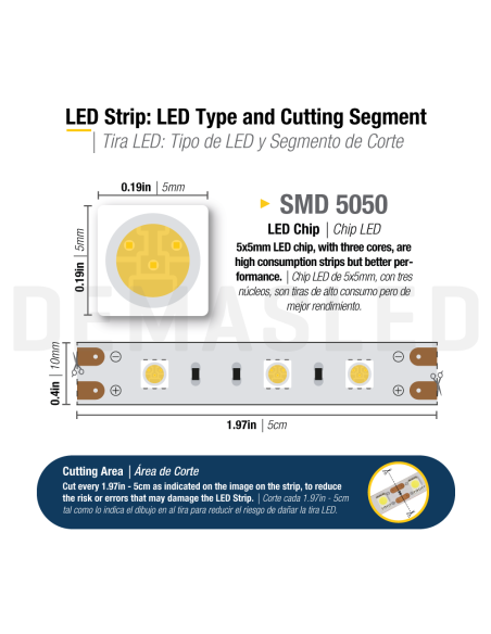 Tira LED SMD5050 12V 12W/m, 60 LEDs/m, 5m