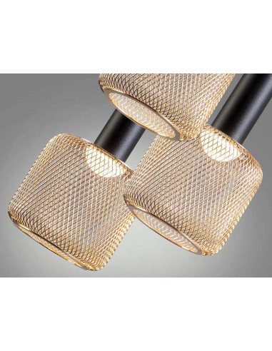 LÁMPARA 3 LUCES SINCRO NEGRO Y ORO