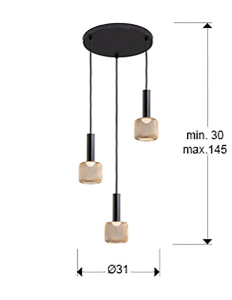 LÁMPARA 3 LUCES SINCRO NEGRO Y ORO