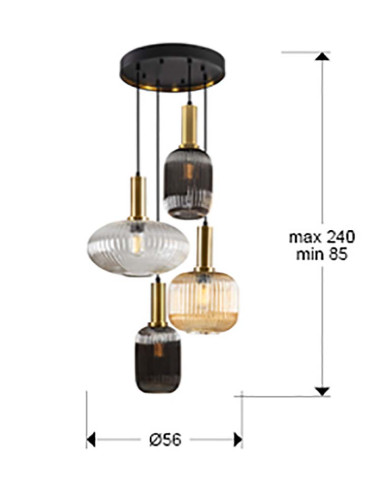NORMA LÁMPARA 4 LUCES NEGRO LATON