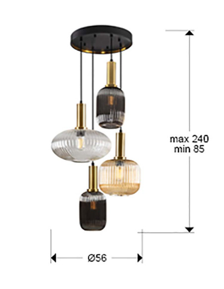 NORMA LÁMPARA 4 LUCES NEGRO LATON