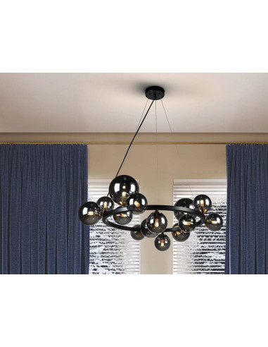 LÁMPARA 14 LUCES ASTROS NEGRO