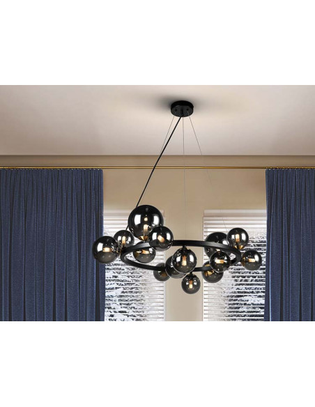 LÁMPARA 14 LUCES ASTROS NEGRO