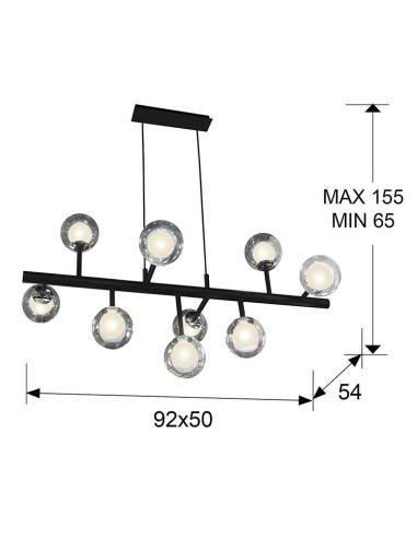 LÁMPARA 9 LUCES ALTAIS NEGRO Y CROMO DIMABLE