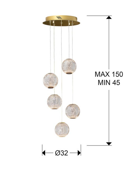 LÁMPARA 5 LUCES LED AUSTRAL ORO Ø32