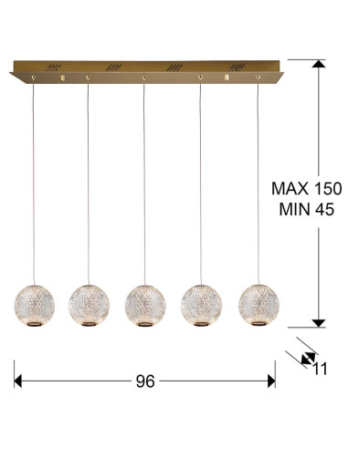 LÁMPARA 5 LUCES LED AUSTRAL ORO