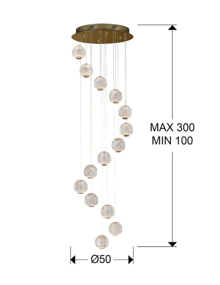 LÁMPARA 14 LUCES LED AUSTRAL ORO Ø50