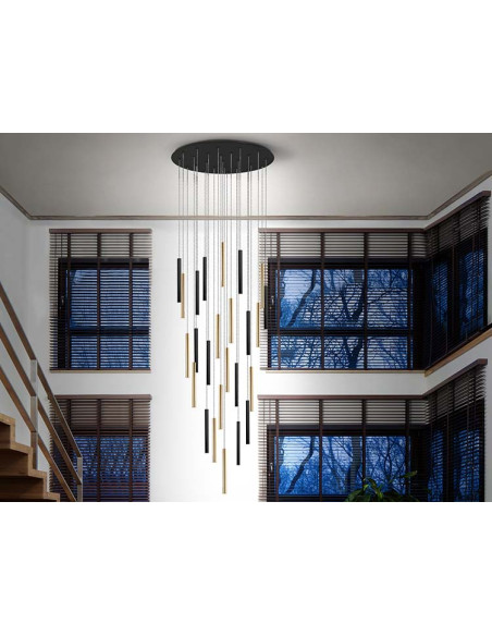 LÁMPARA VARAS ORO Y NEGRO 25 LUCES