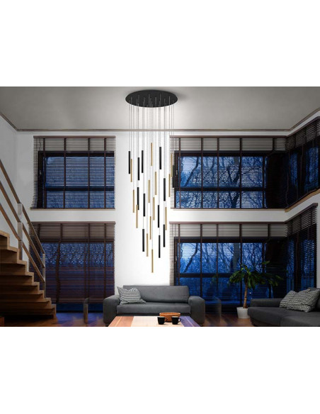 LÁMPARA VARAS ORO Y NEGRO 25 LUCES