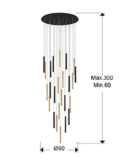 LÁMPARA VARAS ORO Y NEGRO 25 LUCES