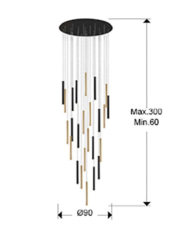 LÁMPARA VARAS ORO Y NEGRO 25 LUCES DIMABLE