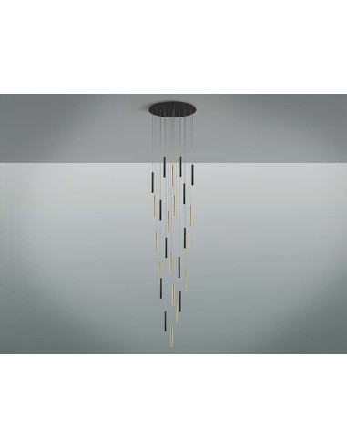 GRAN LÁMPARA VARAS ORO Y NEGRO 25 LUCES