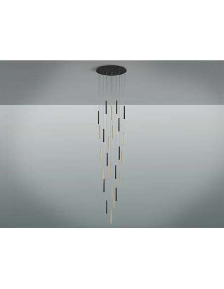 GRAN LÁMPARA VARAS ORO Y NEGRO 25 LUCES