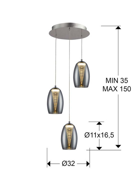 NUEVA NEBULA LÁMPARA 3 LUCES CROMO