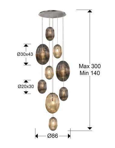 OVILA LÁMPARA 9 LUCES SMOKE COÑAC DIMABLE