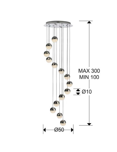LÁMPARA 14 LUCES LED SPHERE CR Ø50 DIMABLE
