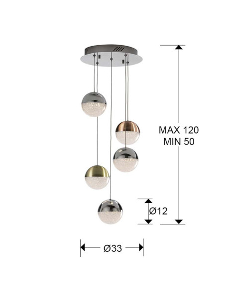 LÁMPARA 5 LUCES LED SPHERE Ø33 DIMABLE
