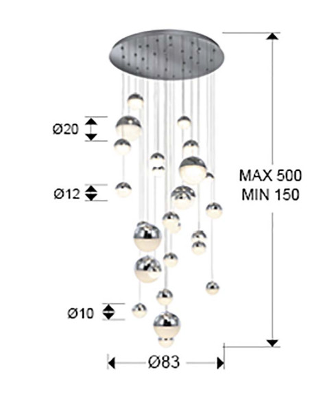 GRAN LÁMPARA SPHERE Ø80 27 LUCES CCT