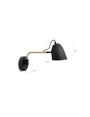 Aplique de pared modelo MB2257-BK en color Dorado, Negro para 1xE27 (no incluida)
