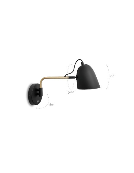 Aplique de pared modelo MB2257-BK en color Dorado, Negro para 1xE27 (no incluida)
