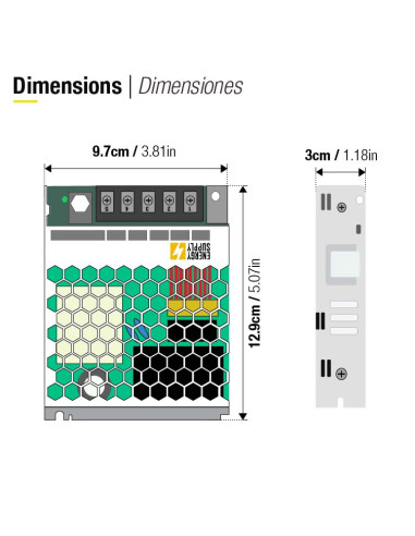 Fuente de Alimentación Switching Metalica 24V 108W 4.5A, Interior