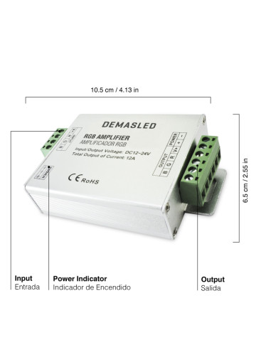 Amplificador RGB PWM, DC 12-24V 144-288W 12A