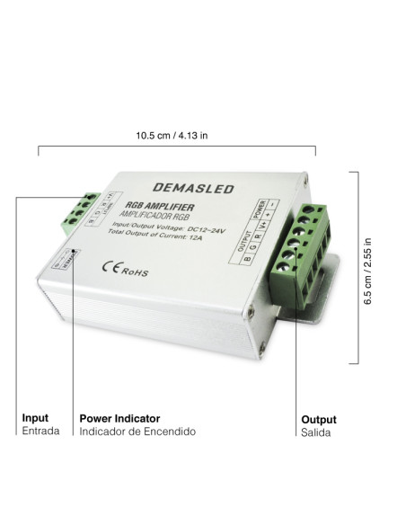 Amplificador RGB PWM, DC 12-24V 144-288W 12A