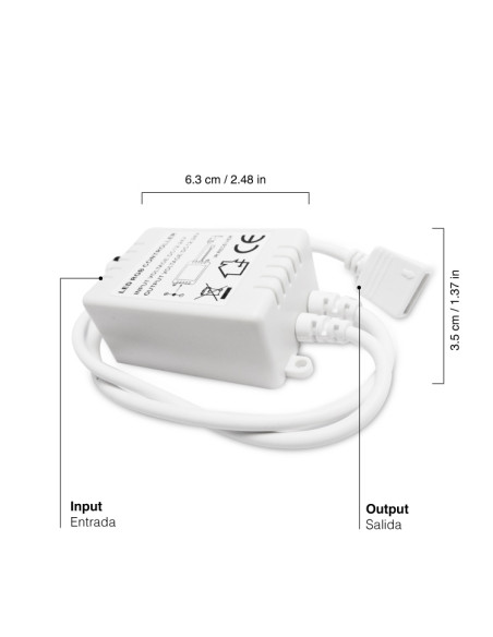 Controlador IR y Control Remoto RGB 24 botones, 12-24V 72-144W 6A
