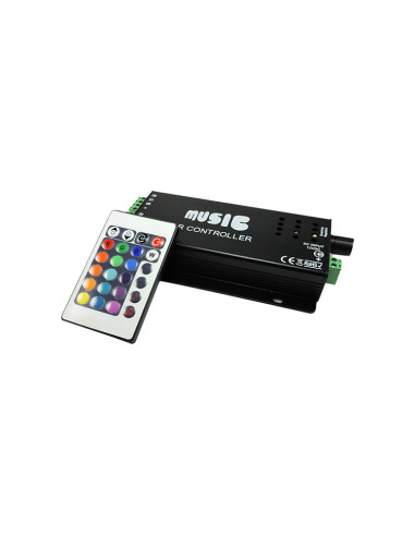 Controlador LED MUSIC y Control Remoto IR, RGBW, 12-24V 180W 18A