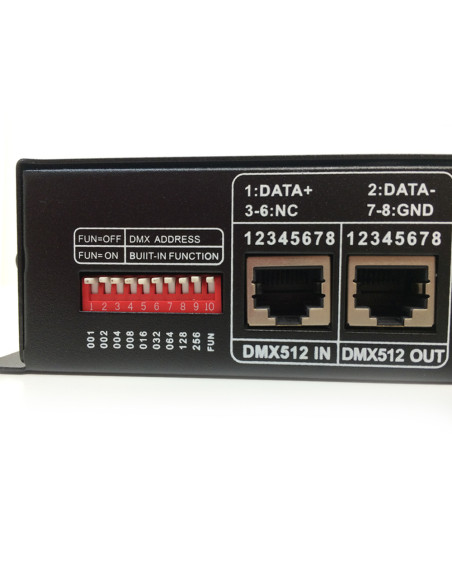 Decodificador DMX-512 RGB PWM, 12-24V 192-348W 16A, 4 canales