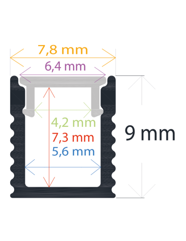 Perfil ExtraFino 7.8mm x 9mm de aluminio anodizado de superficie 2m