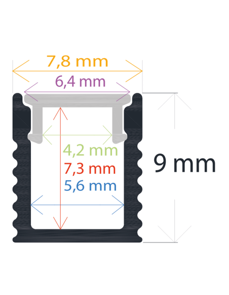 Perfil ExtraFino 7.8mm x 9mm de aluminio anodizado de superficie 2m