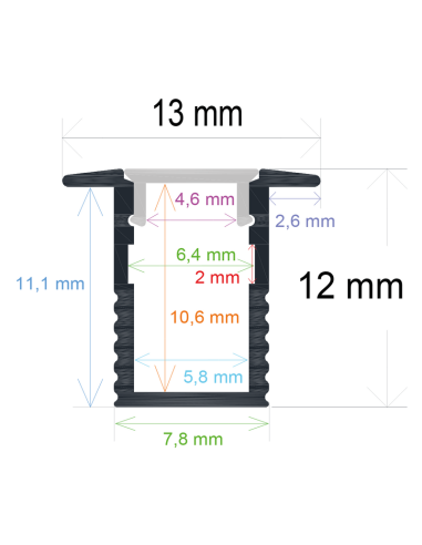 Perfil Fino con alas 13mm x 12mm aluminio anodizado para empotrar 2m