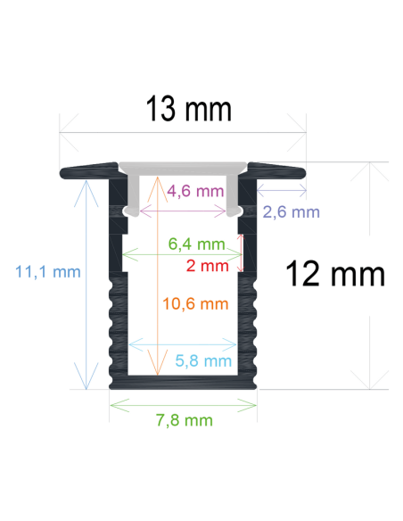Perfil Fino con alas 13mm x 12mm aluminio anodizado para empotrar 2m