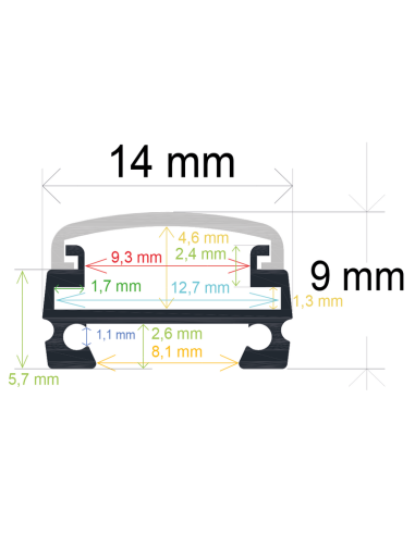 Perfil Fino 14x9mm de aluminio anodizado de superficie 2m