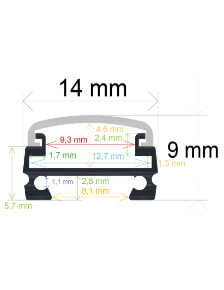 Perfil Fino 14x9mm de aluminio anodizado de superficie 2m