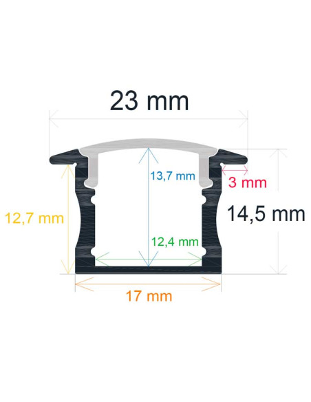 Perfil STANDARD con alas 23 mm x 14,5 mm de aluminio anodizado  para empotrar 2m