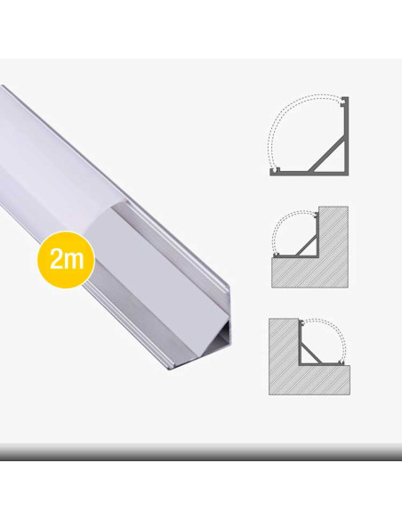 Perfil de Aluminio ESQUINERO 16x16mm, Cover Curvo Opal, 2m