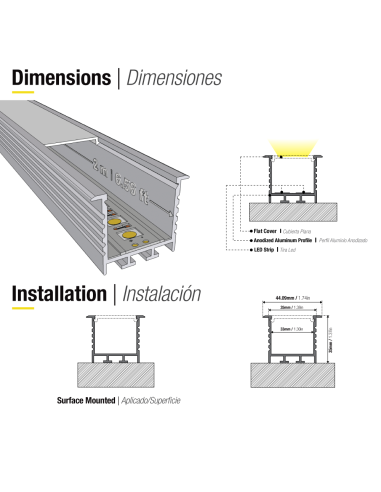 Perfil de Alumino LINEAR Blanco 35x35mm, Cover Opal, 2m