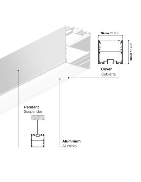 Perfil de Alumino LINEAR DUO Blanco 88x68mm, Cover Opal, 2m