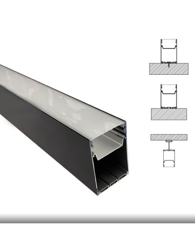 Perfil de Aluminio LINEAR DUO Negro 88x68mm, Cover Opal, 2m