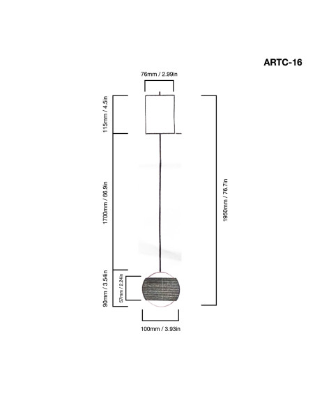 Lámpara Colgante Gris Diámetro Ø100mm, Blanco Cálido 3000K