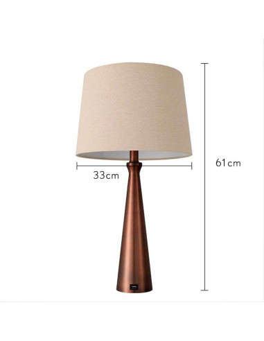 Lámpara de sobremesa Pea metal marrón con USB