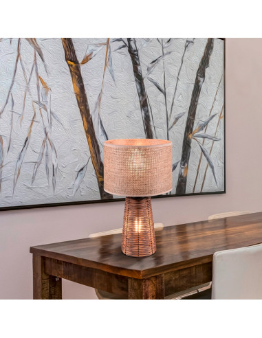 Lámpara de sobremesa ratán con pantalla textil Straw