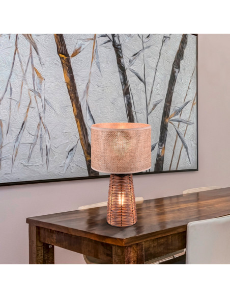 Lámpara de sobremesa ratán con pantalla textil Straw