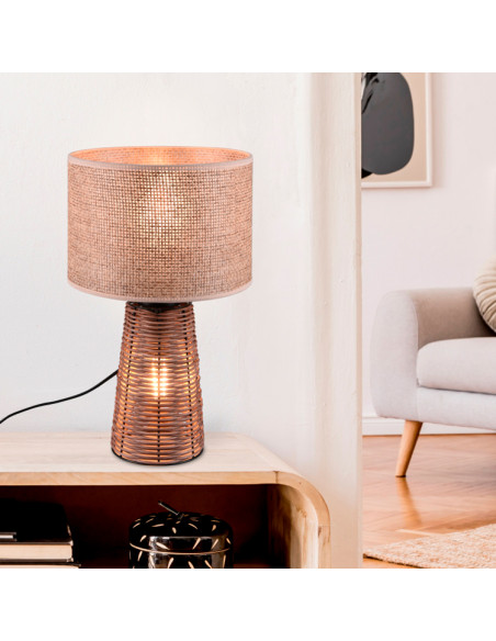 Lámpara de sobremesa ratán con pantalla textil Straw