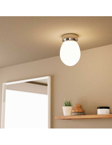 Plafón TAM E14 globo oval cristal blanco satinado