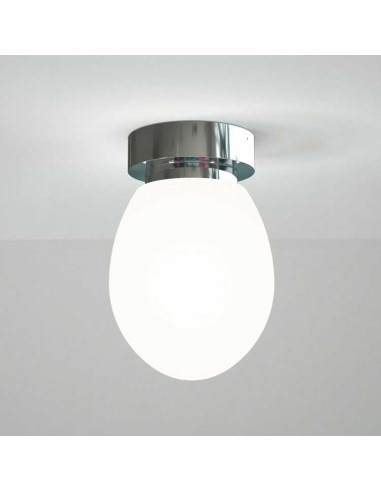Plafón TAM E14 globo oval cristal blanco satinado