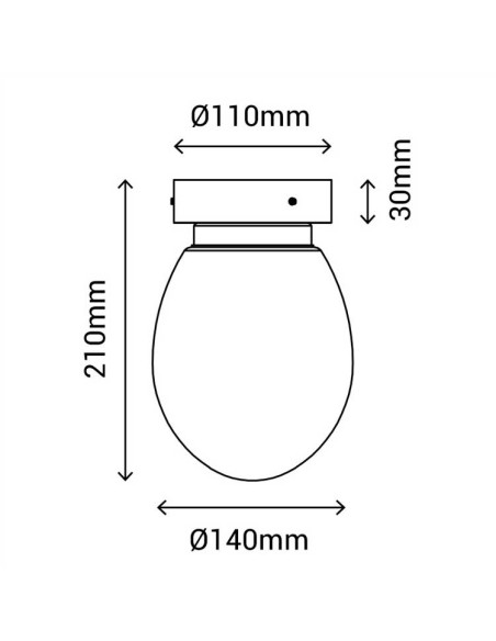 Plafón TAM E14 globo oval cristal blanco satinado