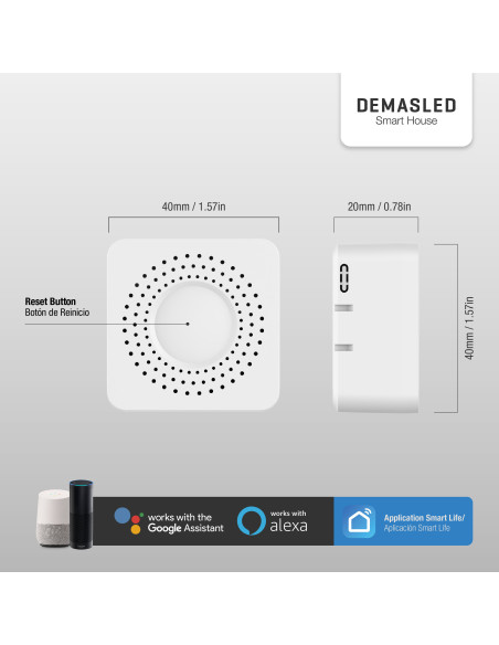 Mini Smart Switch WiFi+RF 1 Canal, 90-250Vac 50-60Hz 10A max 2.4GHz